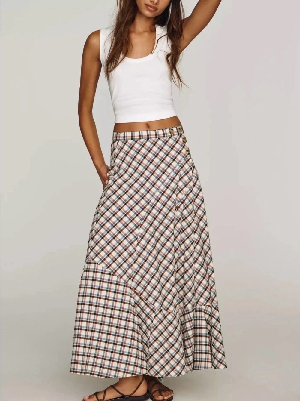 Anthropologie Olivette Plaid Bias-Cut Maxi Skirt XL
